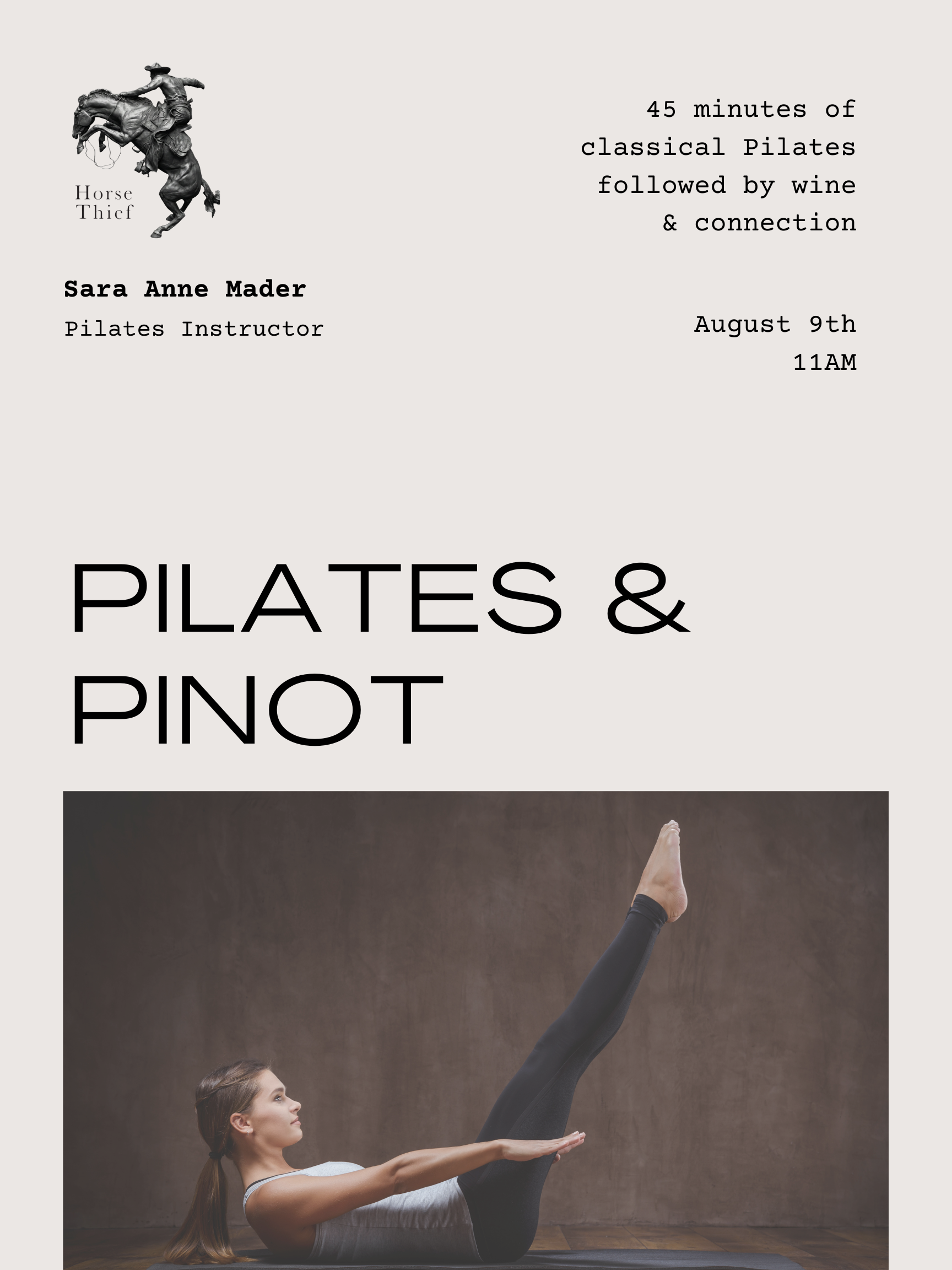 Pilates & Pinot Sunday August 9th 11AM